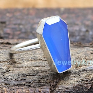 Chalcedony Ring, Coffin Ring, Handmade Ring, Statement Ring, Blue Chalcedony Ring, 925 Silver Ring, Christmas Women&#39;s Ring, Gift For Her