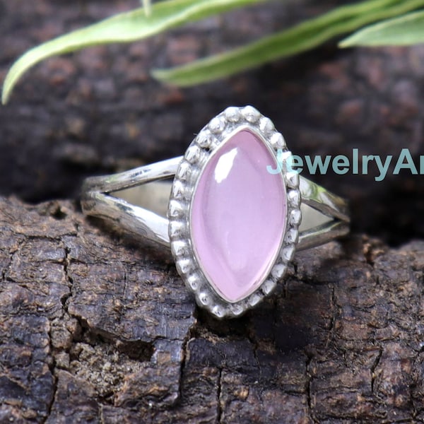 Pink Chalcedony Ring, 925 Sterling Silver Ring, Handmade Ring, Statement Ring for Women, Promise Ring, Gift for Her, Marquise Stone Ring