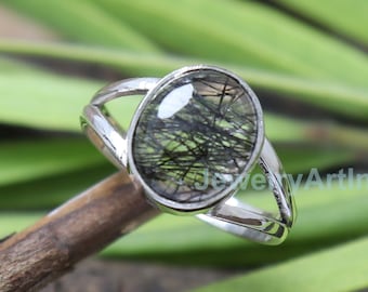 Tourmalinated Quartz Ring, 925 Sterling Silver Ring, Gift For Her, Anniversary Gift, Handmade Ring, Wedding Gift, Black Rutilated Women Ring