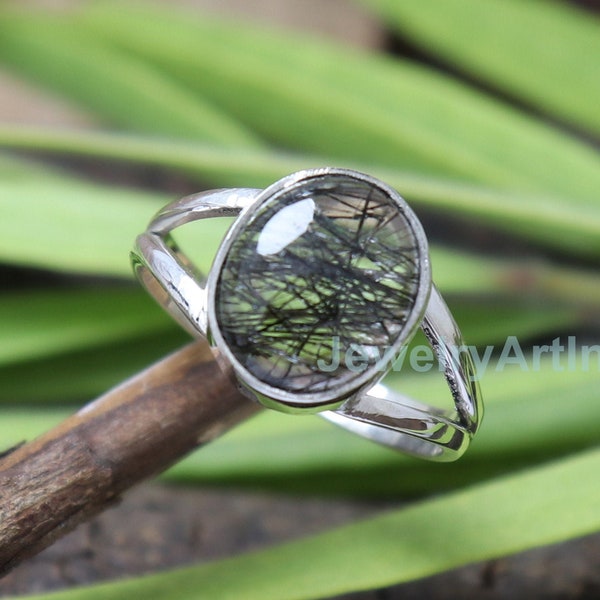 Handmade Tourmalinated Quartz 925 Sterling Silver Ring