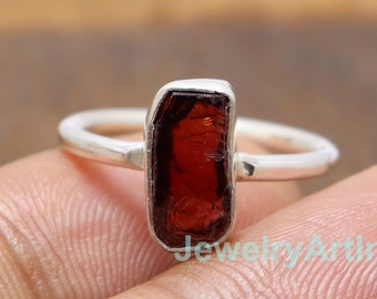 Raw Garnet Ring, Genuine Garnet Rough Ring, Raw Stone Ring, 925 Sterling Silver Ring, January Birthstone Ring, Delicate Ring, Gift for Mum