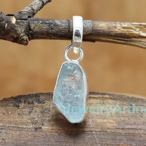 Raw Aquamarine Pendant, Natural Rough Aquamarine Necklace, Raw Crystal Stone Charm, 925 Silver Pendant, Raw stone Charm Pendant Necklace