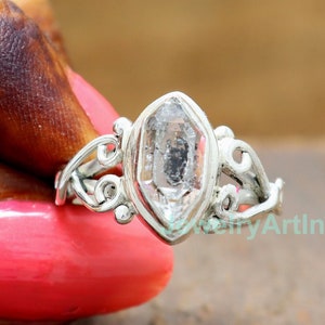 Herkimer Diamond Ring, Raw Diamond Ring, Natural Herkimer Diamond Ring, Herkimer Diamond Crystal Ring, Sterling Silver Women Engagement Ring