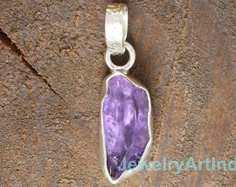 Raw Amethyst Pendant, Natural Rough Amethyst Charm, Raw Healing Crystal Stone Jewelry, 925 Silver Pendant, Raw stone Charm Pendant Necklace