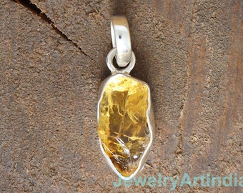 Raw Citrine Pendant, Natural Rough Citrine Pendant, Raw Healing Crystal Stone Jewelry, 925 Silver Pendant, Raw stone Charm Pendant Necklace