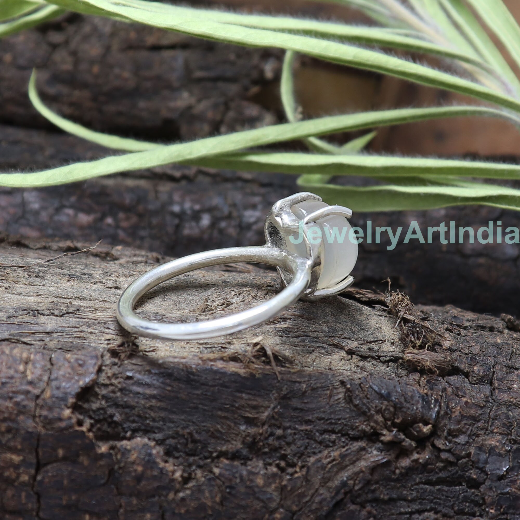 Moonstone Ring, Heart Silver Ring, Natural Moonstone Heart