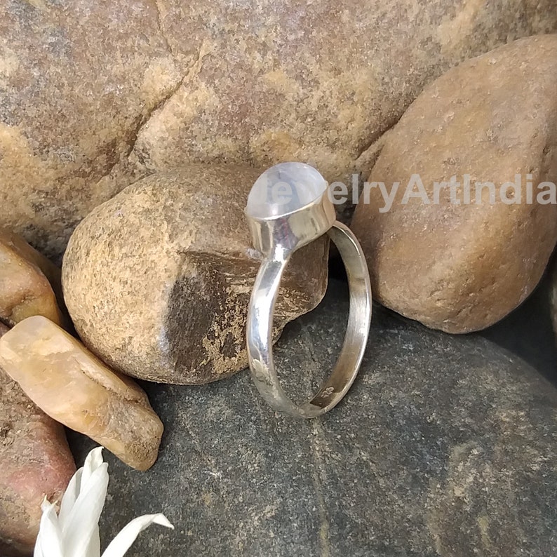 Horizontal Ring Anniversary Gift Women Ring Handmade Ring Solid Silver Ring Silver Band Silver Moonstone Ring Blue Flash Gemstone Ring