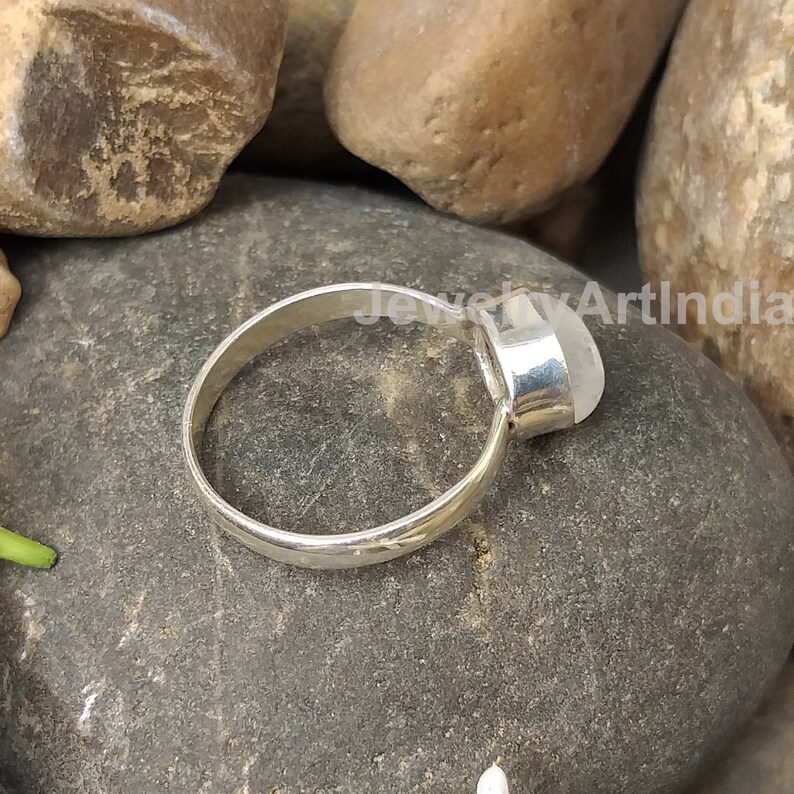 Horizontal Ring Anniversary Gift Women Ring Handmade Ring Solid Silver Ring Silver Band Silver Moonstone Ring Blue Flash Gemstone Ring