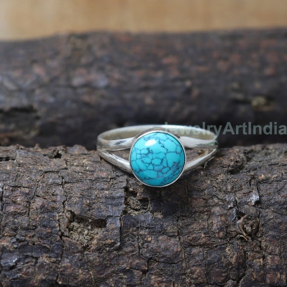 Rainbow Moonstone and Synthetic Turquoise Ring Stacked Design Split Band Rainbow Moonstone and Synthetic Turquoise Ring Stacked Design Split Band