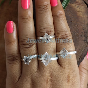 Herkimer Diamond Ring, Raw Diamond Ring, Raw Herkimer Diamond Crystal, Sterling silver ring, Herkimer diamond jewelry, Herkimer ring for her