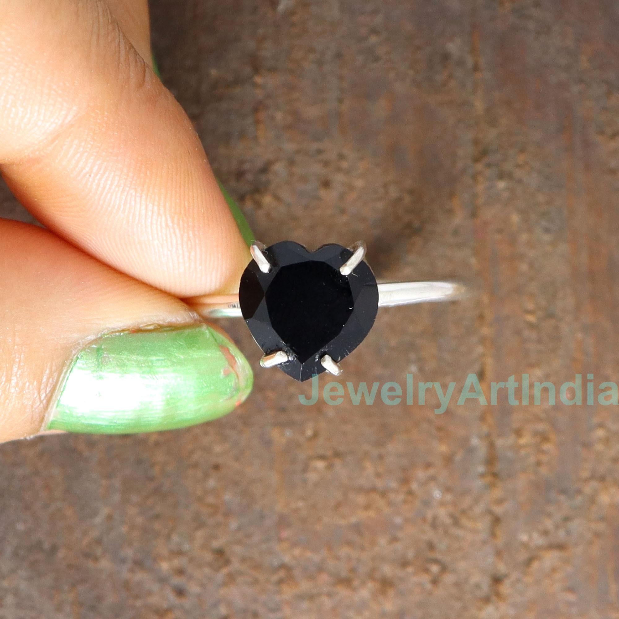 【格安saleスタート】 Onyx Ring, Black Onyx Heart Ring, 925 Silver Ring アクセサリー