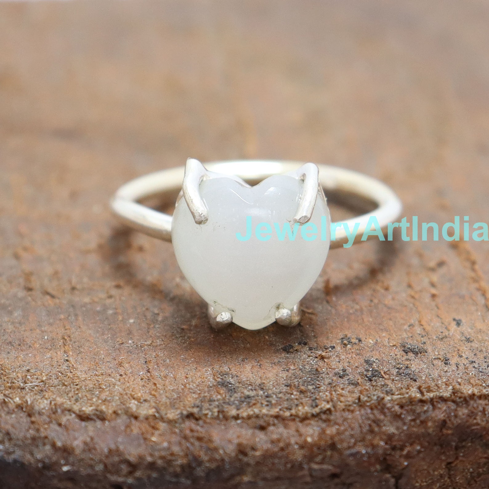 Moonstone Ring Heart Silver Ring Natural Moonstone Heart Etsy