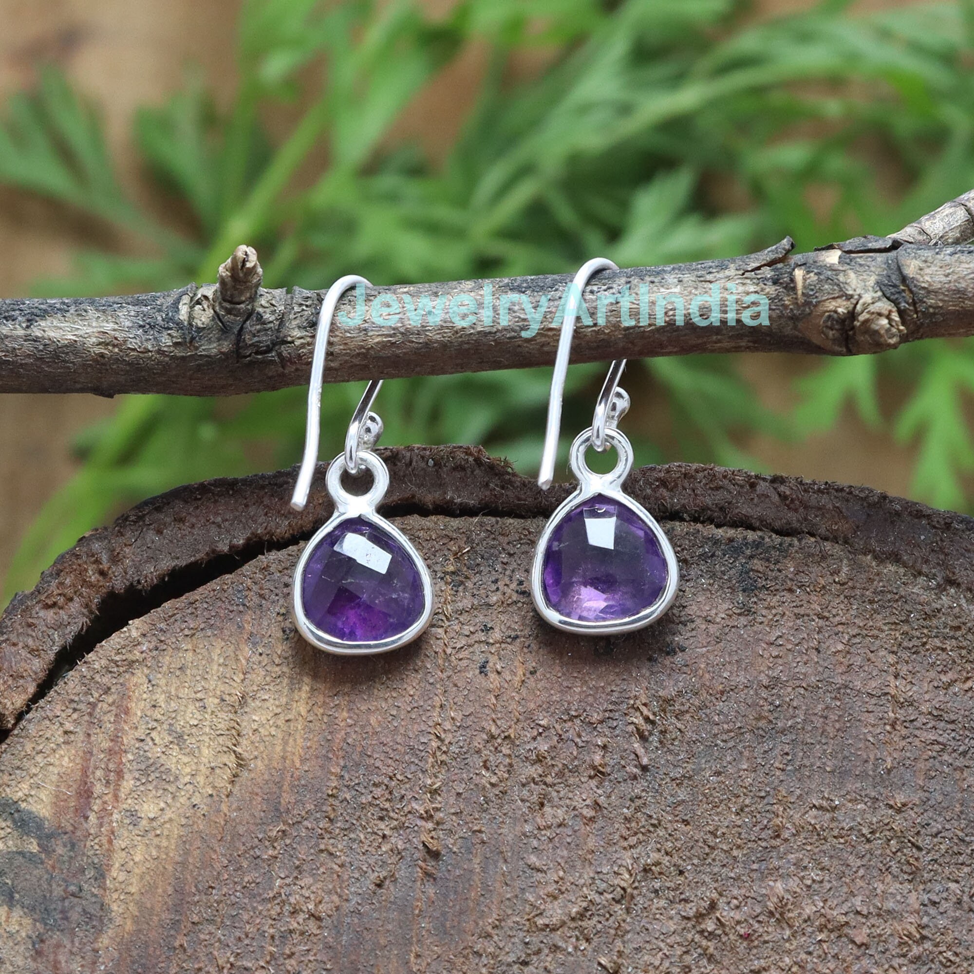 Natural Amethyst Earrings Amethyst Bezel Earrings Amethyst Etsy UK