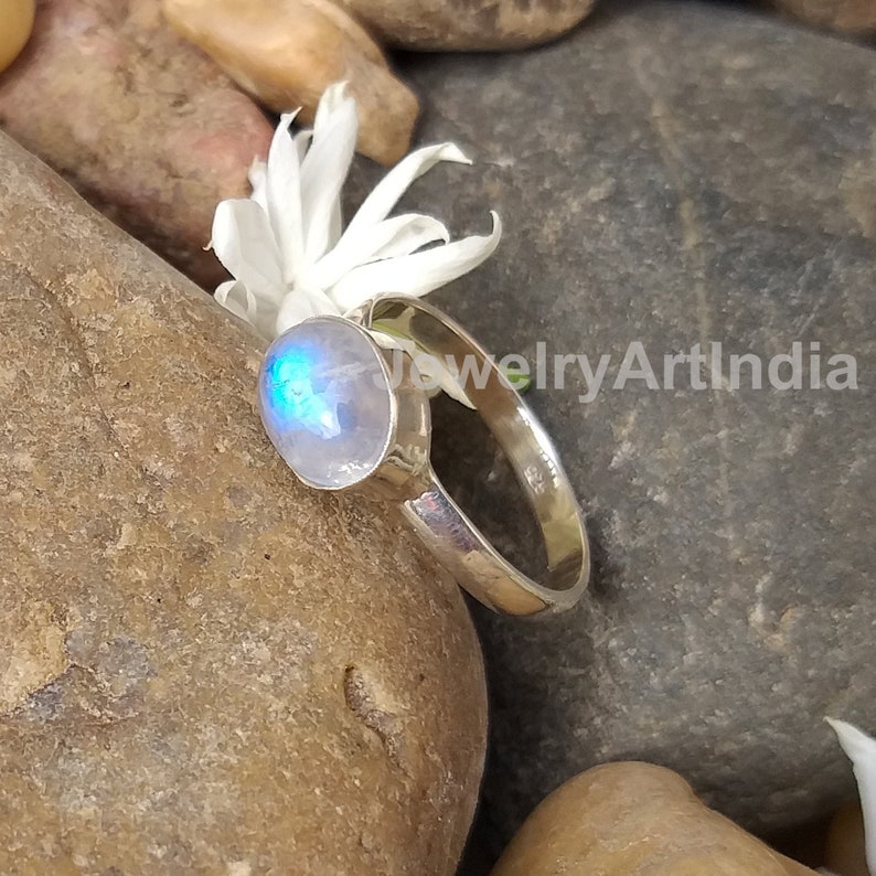 Horizontal Ring Anniversary Gift Women Ring Handmade Ring Solid Silver Ring Silver Band Silver Moonstone Ring Blue Flash Gemstone Ring
