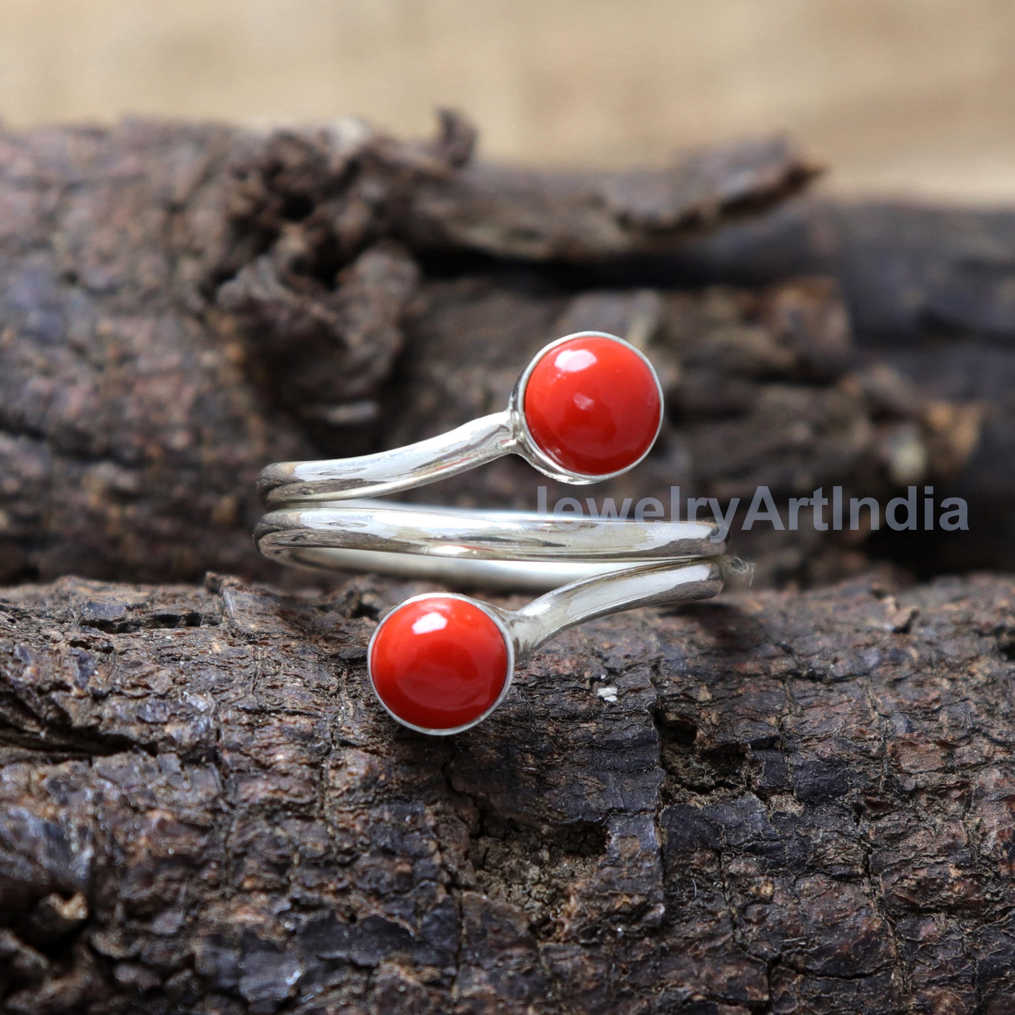 Red Coral Silver Ring 925 Solid Sterling Silver Handmade Jewelry Size 3-13 US 