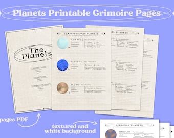 Astrology Planets Printable - 4 Seiten für BOS und Grimoire