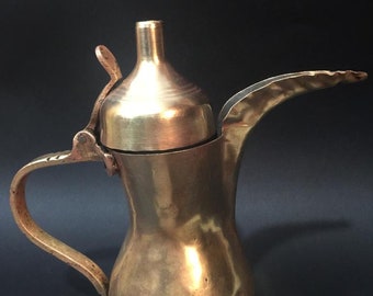Antique Handmade Islamic middle east Izzat Salhanie Dallah Brass Coffee Pot