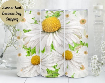 Spring Daisy Tumbler, 20oz Stainless Steel Double Wall Insulated Cup with Metal Straw, Coffee Mug