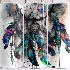 Dreamcatcher Tumbler, Tumbler Cup, 20oz Stainless Steel Cup with Metal Straw, Lid, and Straw Cleaner, Coffee Mug