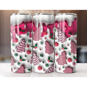 Christmas Tree Cake Tumbler, Tumbler Cup, 20oz Stainless Steel Cup with Metal Straw, Gift for Her, Christmas Gift