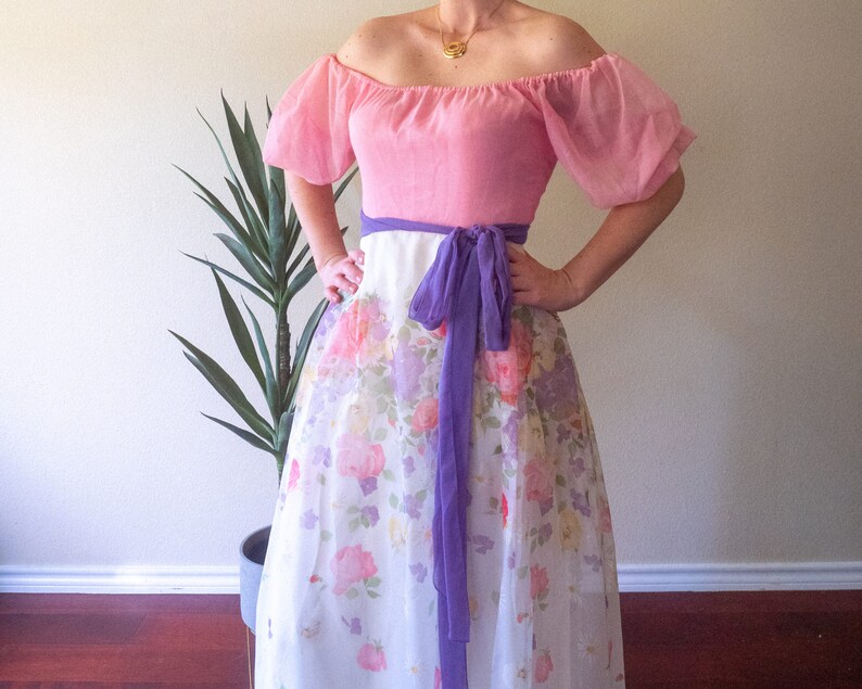 Easter Floral Pink and Purple Maxi Dress