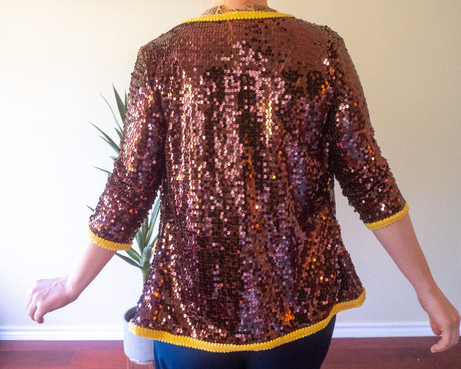 Brown and Yellow Sequined Glitter Jacket Etsy