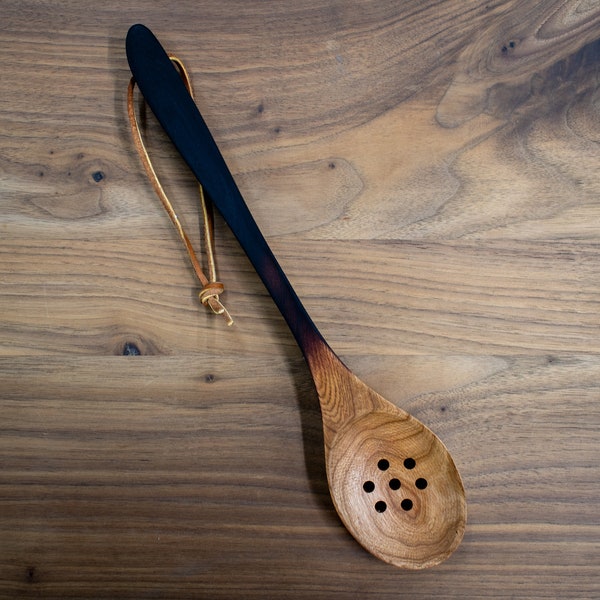 Large Cherry Wood Straining Spoon Utensil, Wooden Utensils for Cooking, Kitchen Utensils, Straining Spoon, Wood Utensils, Cooking Utensil