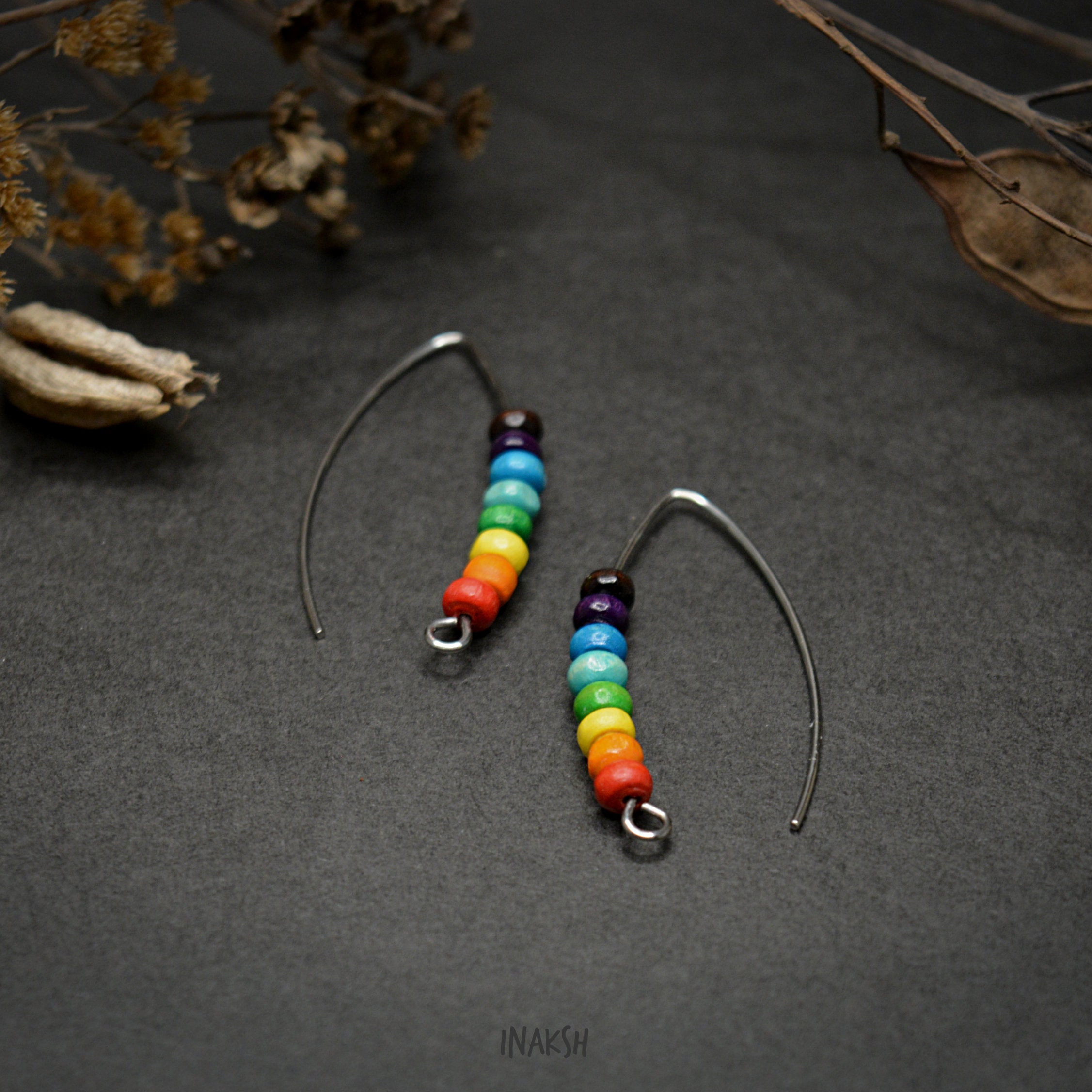 Rainbow earrings Multicolor weird earrings Wood and steel Etsy