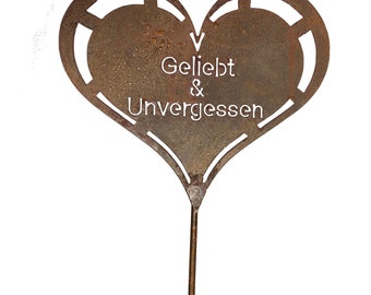 Edelrost Grave Heart Grave Decoration Memorial Stone Mourning Heart Heart Saying for Grave Loved&Unforgotten