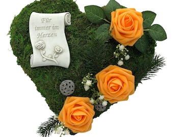Grave arrangement Grave decoration Grave arrangement - Forever in the heart - 30 cm roses orange