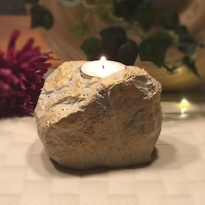 Candlestick candle holder tealight holder made of cast stone - concrete, in gold color