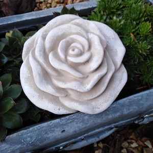 Stone Rose Rose Blossom Flower Stone Cast Frostproof Weatherproof Garden Decoration 12 cm Light Grey