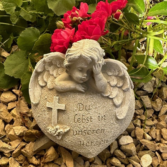 Radami Grabherz Gedenkstein 'In Liebe Mit Feder' – 7 X 7 X 2 Cm, Aus Wetterfestem Polyresin, Antik Grau