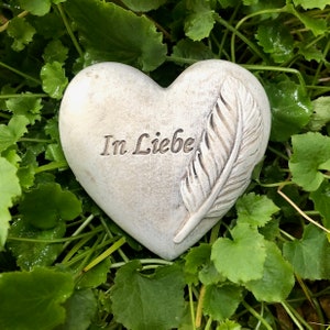 Grave heart memorial stone - In love with feather - grave decoration, mourning heart 7 cm