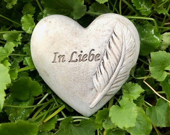 Grave heart memorial stone - In love with feather - grave decoration, mourning heart 7 cm