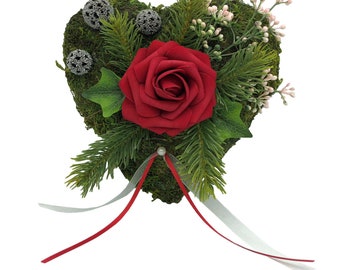 Grave arrangement Grave decoration Moss heart Grave heart Mourning heart Grave heart arrangement Rose Red