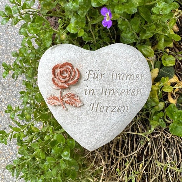 Grave heart grave decoration grave heart saying - forever in our hearts - approx. 500g rose rust