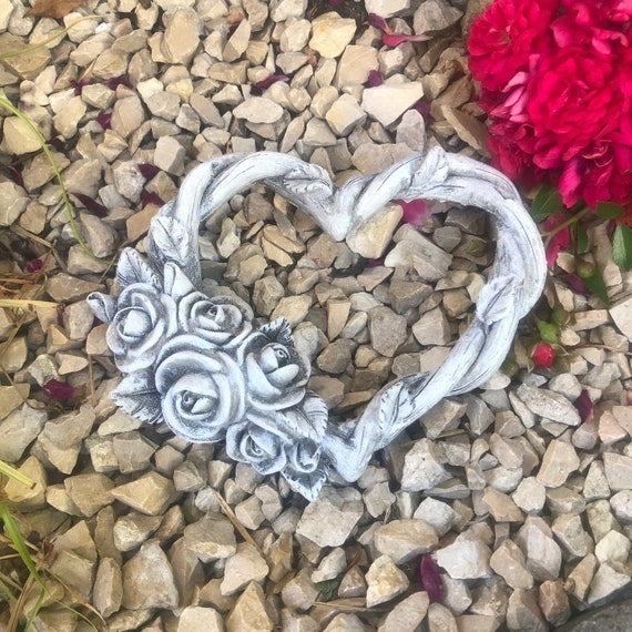 Radami Grabherz Mit Rosenranke - Grabschmuck Rost Optik 14,5cm Steinguss