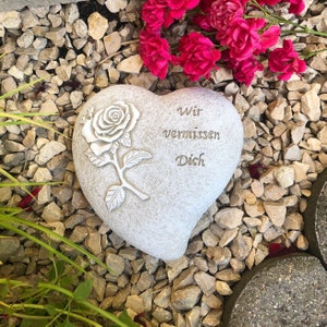 Piedra conmemorativa del corazón de la tumba - Te extrañamos - decoración de la tumba decoración de la tumba corazón de luto 13 cm 600 g hecho a mano blanco