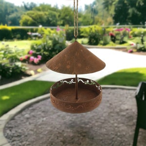 Bird feeding station feeder bird feeding station rust metal for hanging