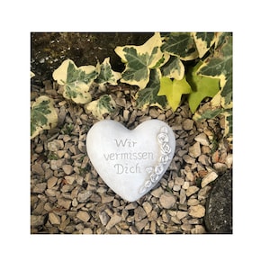 Grabherz Gedenkstein - Wir vermissen Dich - Grabschmuck Grabdeko Trauerherz 10cm