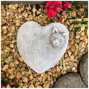 Grave Heart Cat Saying - We miss you - Grave Decoration Decorative Heart Stone Cast Heart Dark