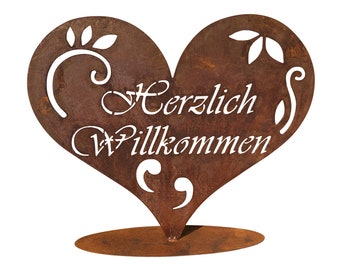 XXL Edelrost Herzlich Willkommen  - Schild Herz Gartendeko Metall 42cm  1170g