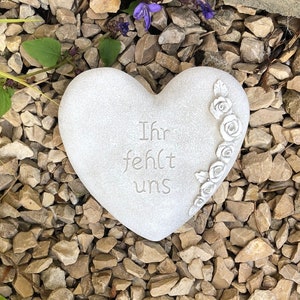 Grave heart memorial stone - we miss you - grave decoration, mourning heart 10 cm, handmade white