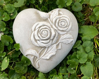 Grave heart roses memorial stone grave decoration grave decoration mourning heart handmade white 17 cm 2 kg