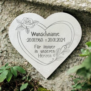 Herz Grabherz mit Wunschgravur Gedenkstein Grabschmuck Dekoration 19cm Steinguss Natur ca. 800g