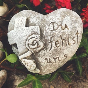 Grave heart saying - we miss you - grave decoration garden heart decorative heart cast stone cross 07