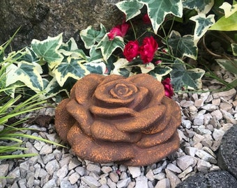 XXL stone rose rose petal blossom flowers cast stone frost-proof garden decoration rust 15 cm 1kg