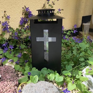 Lantern Grave for Grave Light Grave Lantern Windlight with Cross Grave Decoration Black 17 cm