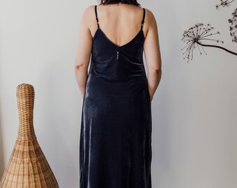 grey velvet slip dress Bias Cut Slip Dress in Steel Grey – Veneka main image 0